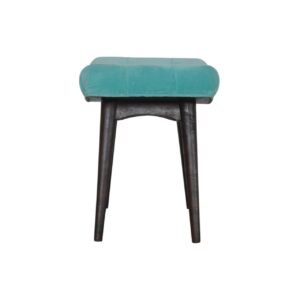 Aqua Cotton Velvet Curved Bench