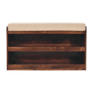 California Walnut & Mud Linen Pull out Shoe Bench